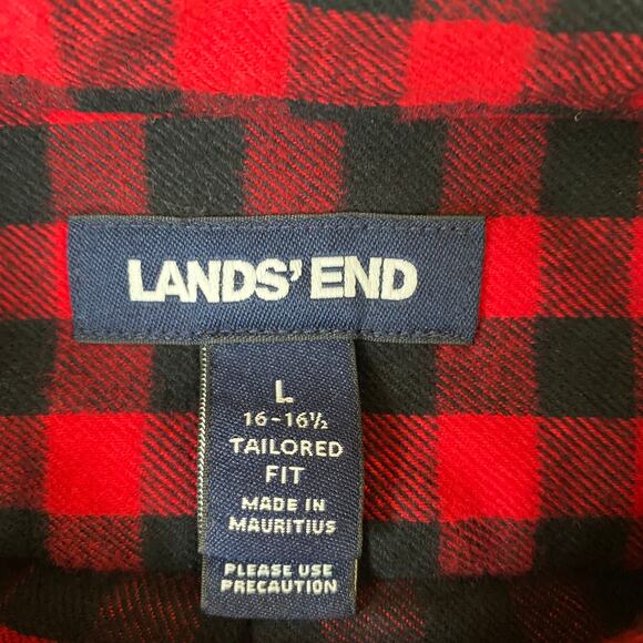 Lands' End Buffalo Plaid Flannel Shirt Men L Red Lumberjack Cowboy Button Down - Picture 7 of 13